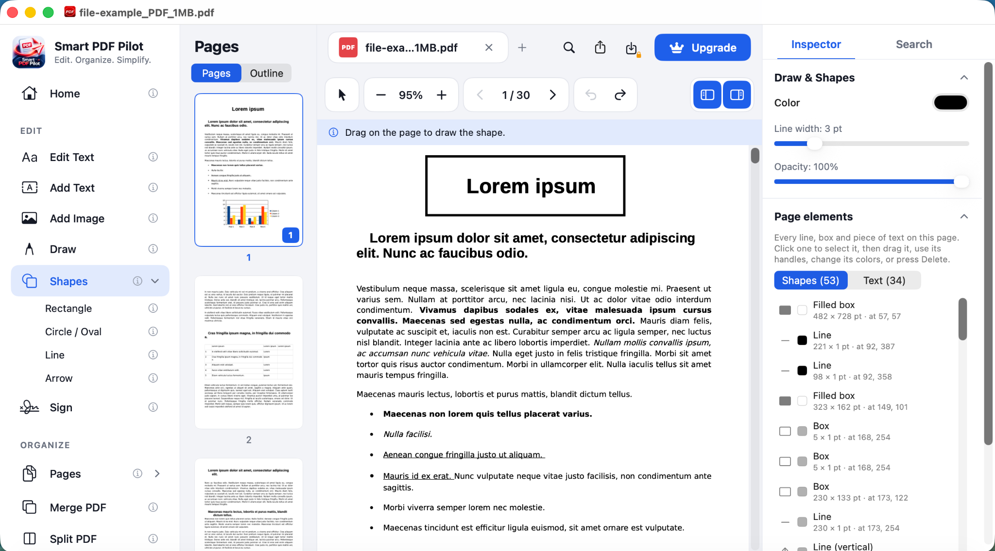 Drawing a shape on a PDF in Smart PDF Pilot on Mac