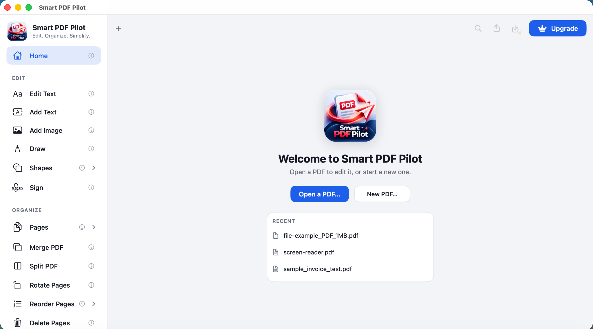 Smart PDF Pilot PDF workspace on Mac