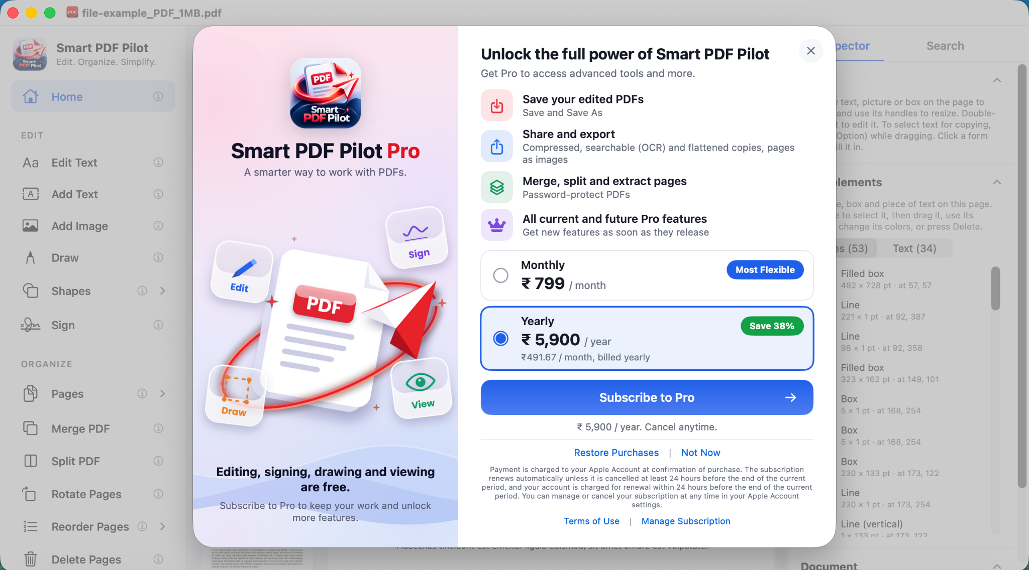 Pro features in Smart PDF Pilot, including password protection