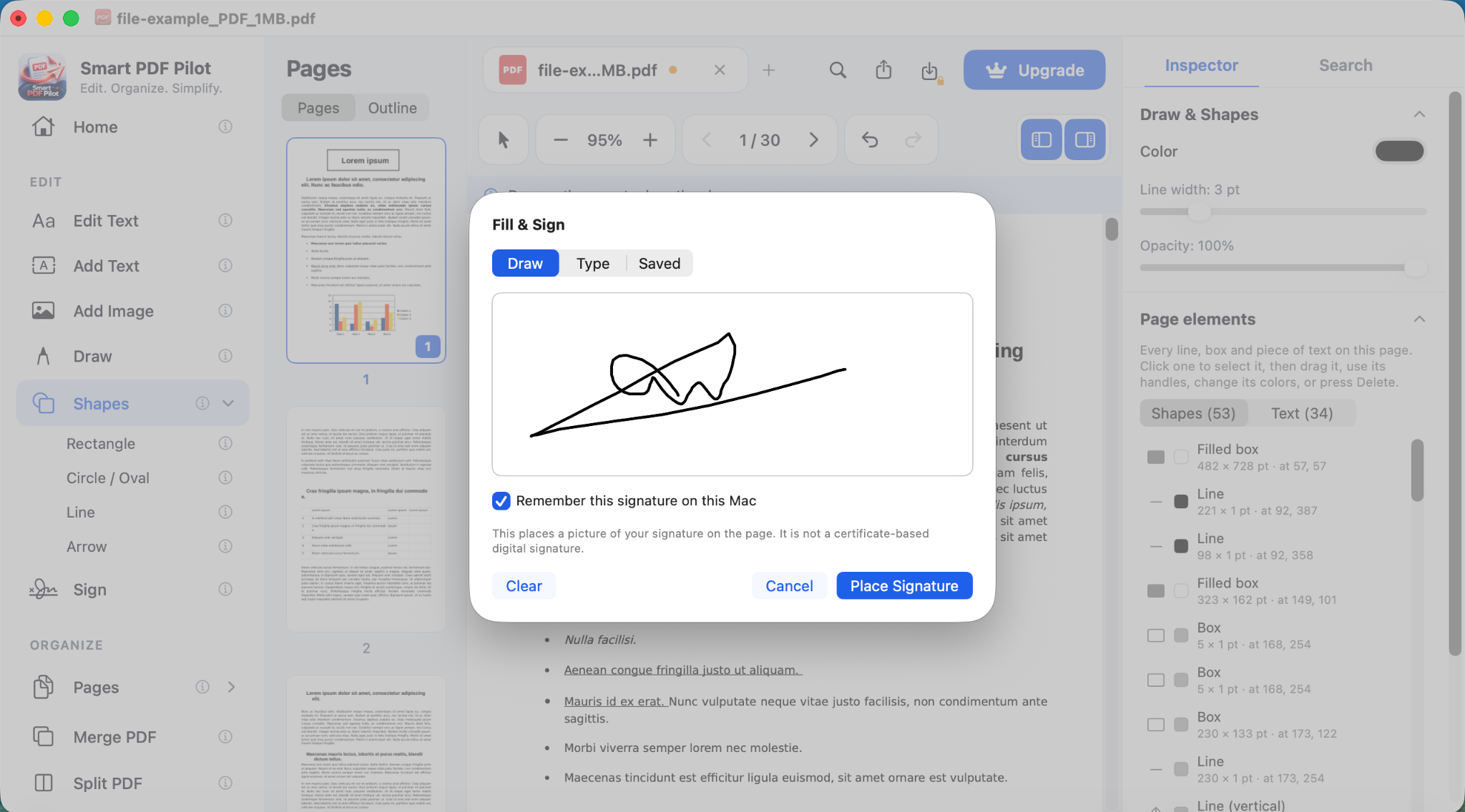 Signing a PDF in Smart PDF Pilot on Mac