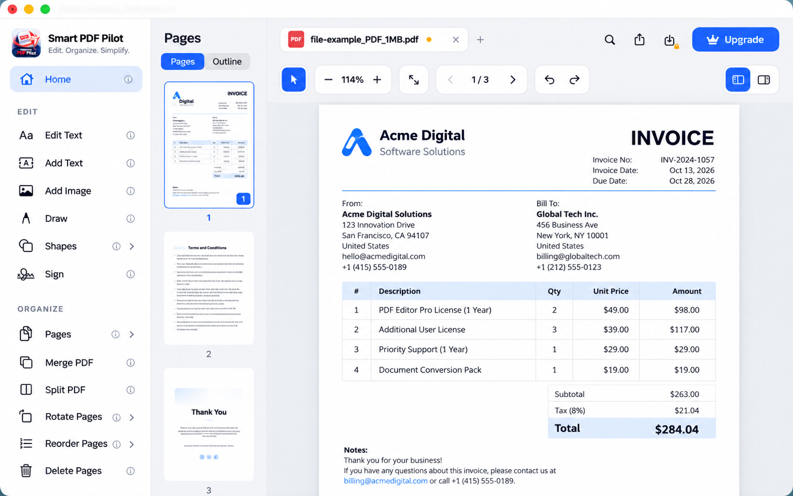 Opening and viewing a PDF in the Smart PDF Pilot Mac app