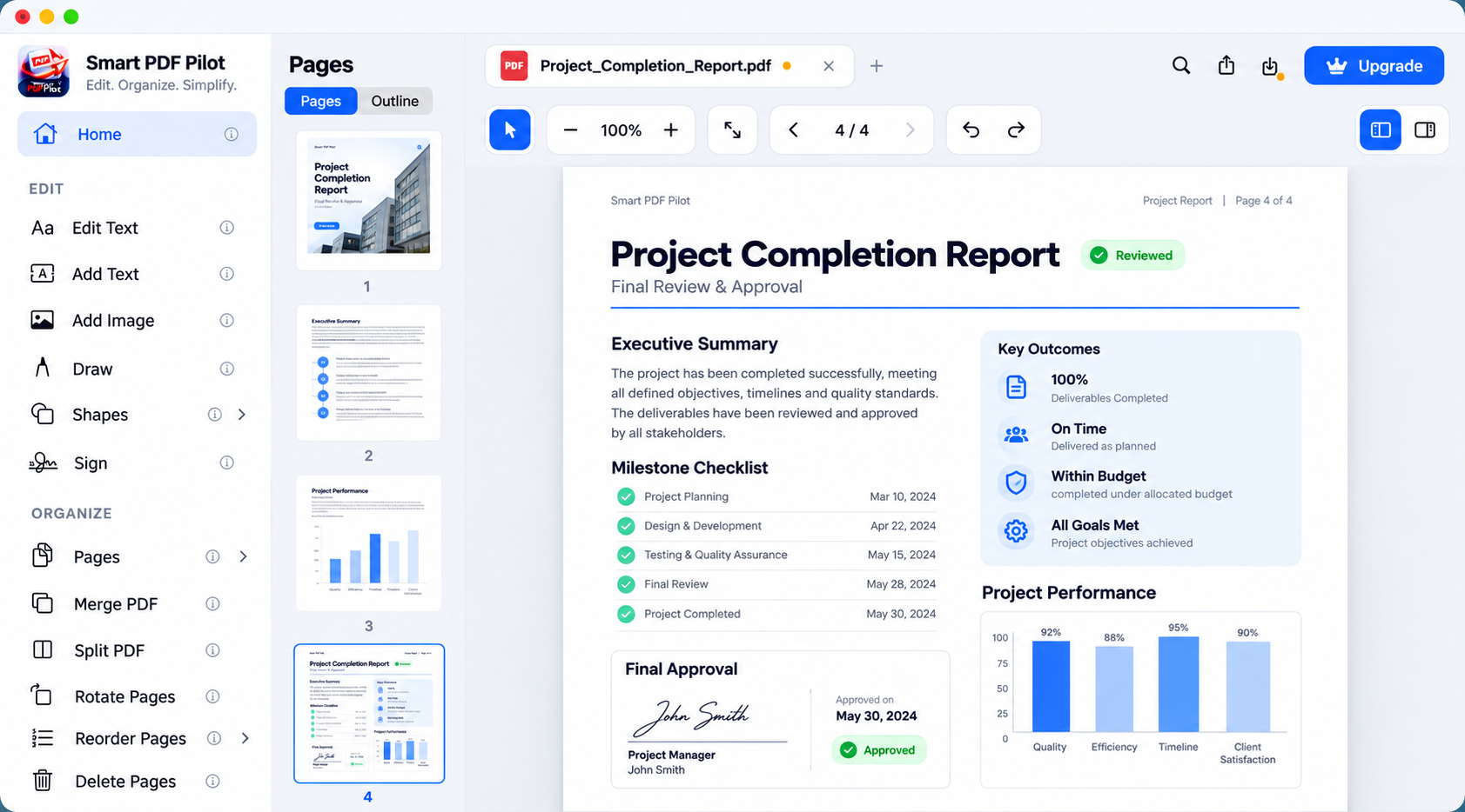 Reviewing the final PDF document in the Smart PDF Pilot desktop workspace