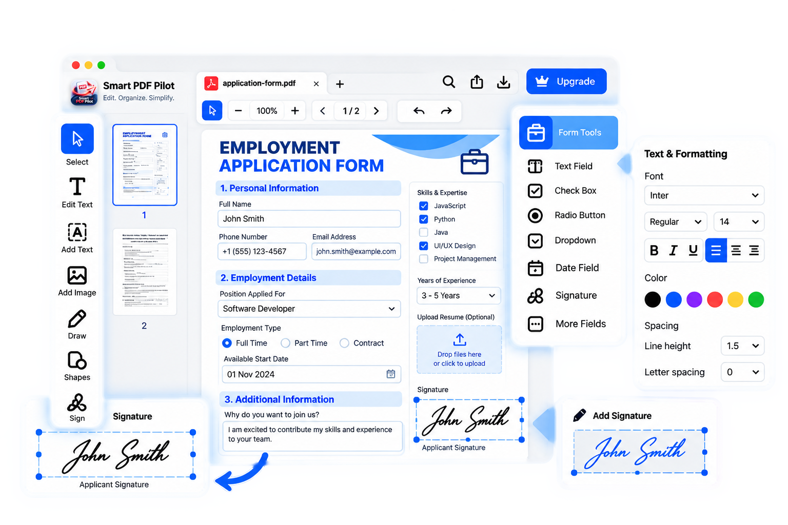 Smart PDF Pilot PDF forms interface